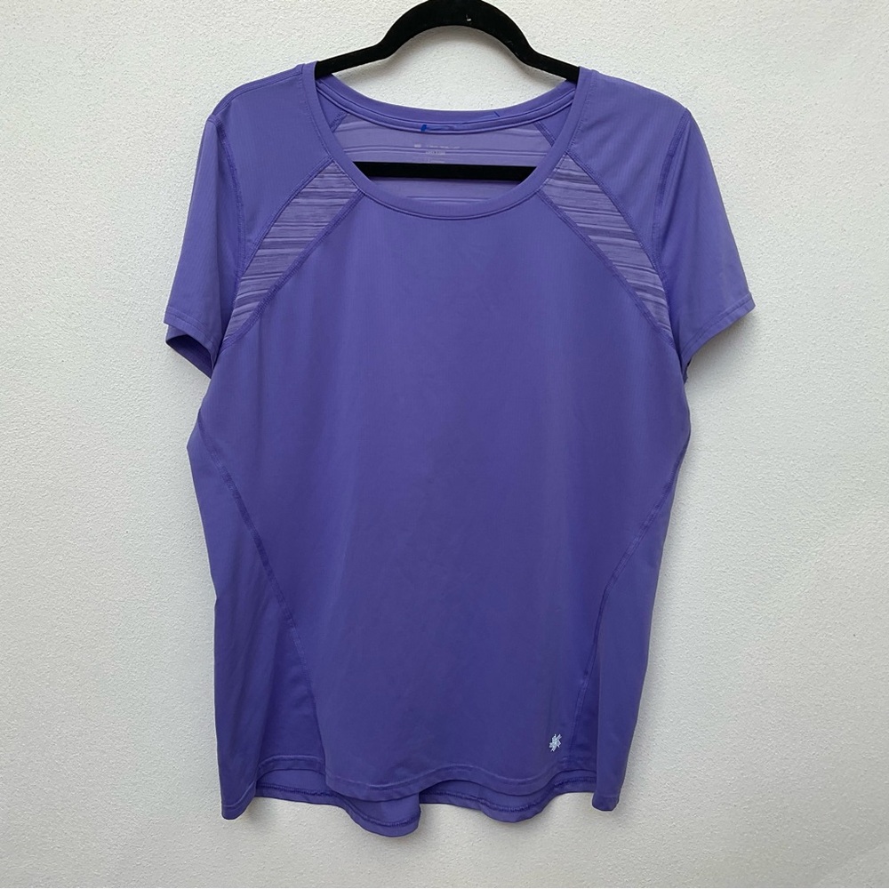 Tek Gear Dry Tek Purple Short Sleeve with Striped Panels Size Large Gym Workout
